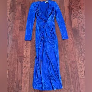 Label Nue Metallic Blue Long Sleeve Dress
